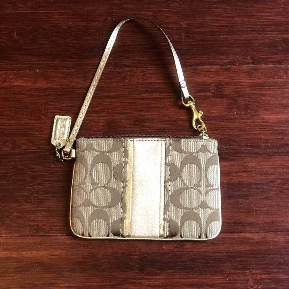 Tan/Gold Coach Wristlet